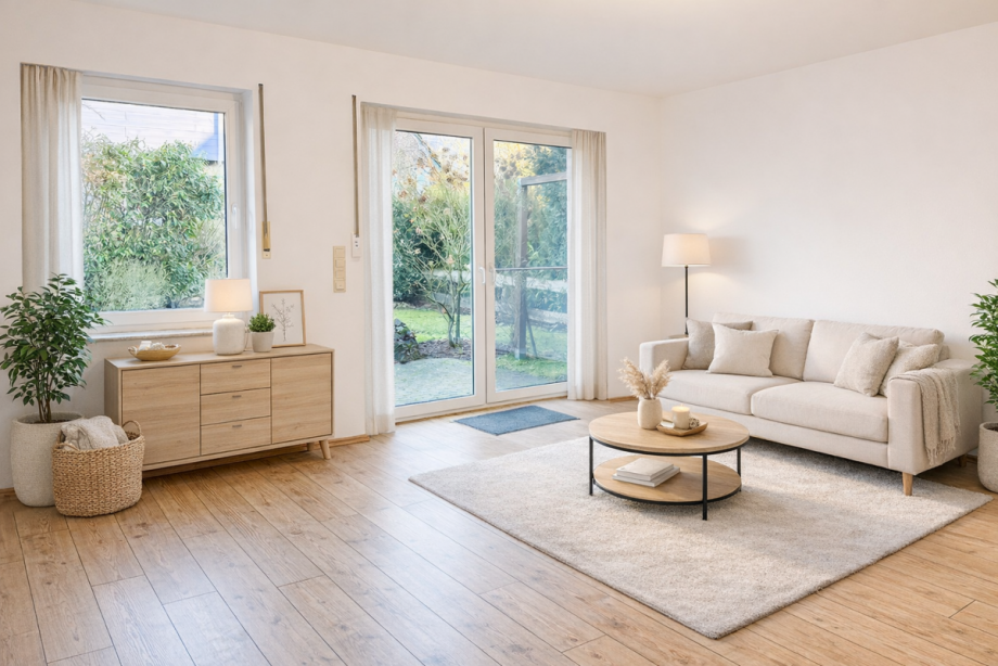 Wohnzimmer mit Zugang zu Terrasse und Garten Doppelhaush�lfte Fr�ndenberg
